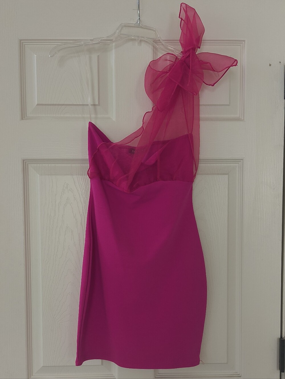 American Threads One Shoulder Pink Bow Mini Dress | Size Small